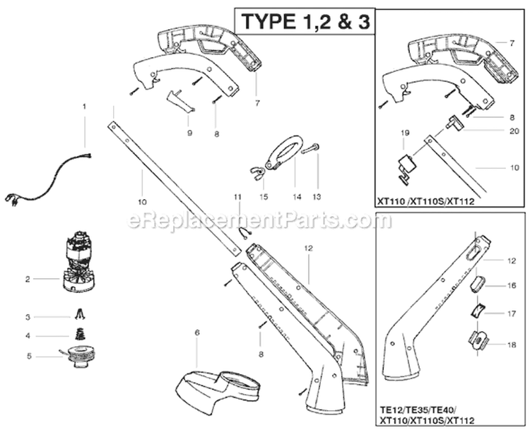 Page A Diagram and Parts List for TE12 Type 2 Weed Eater Trimmer